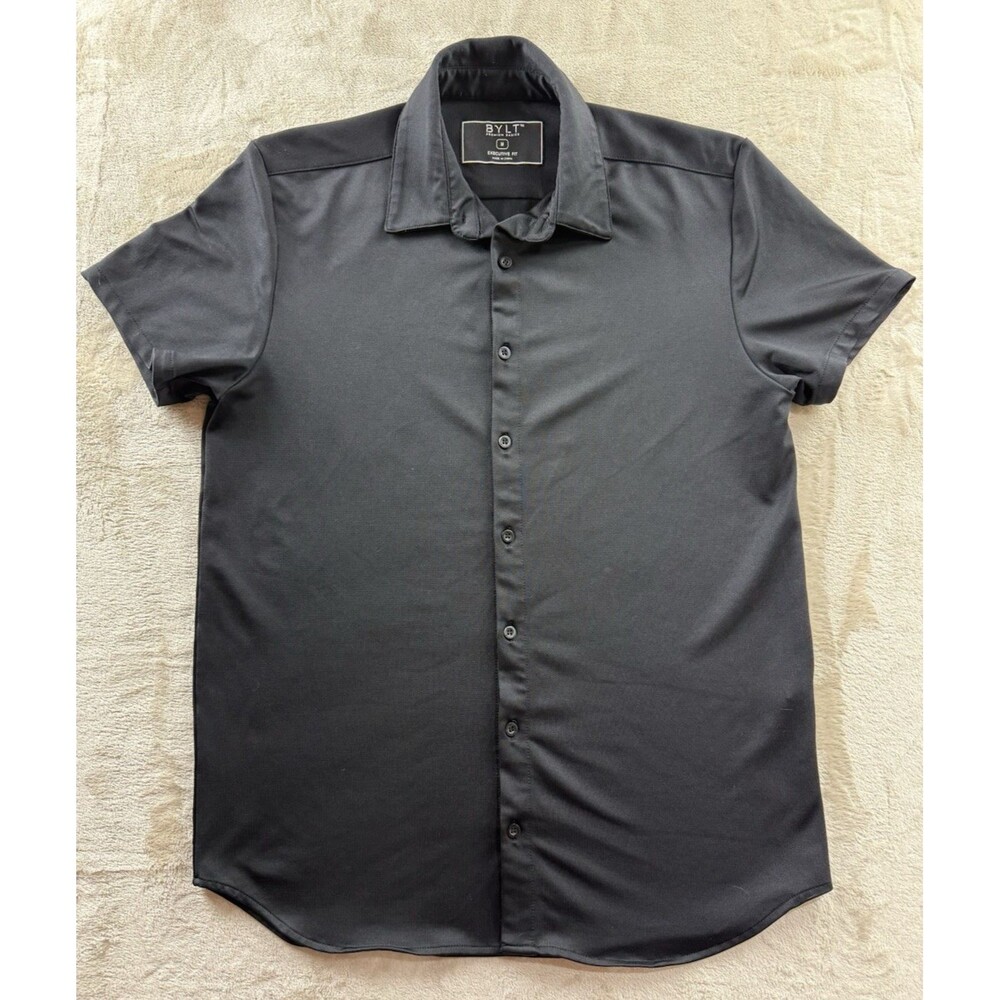 Bylt Premium Basics Executive Fit Short Sleeve Button Up Men's Size M Black